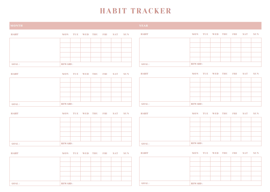 Digital Monthly Habit Tracker - A4